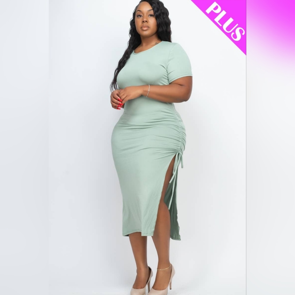 Women's Ruched Drawstring Split Dress